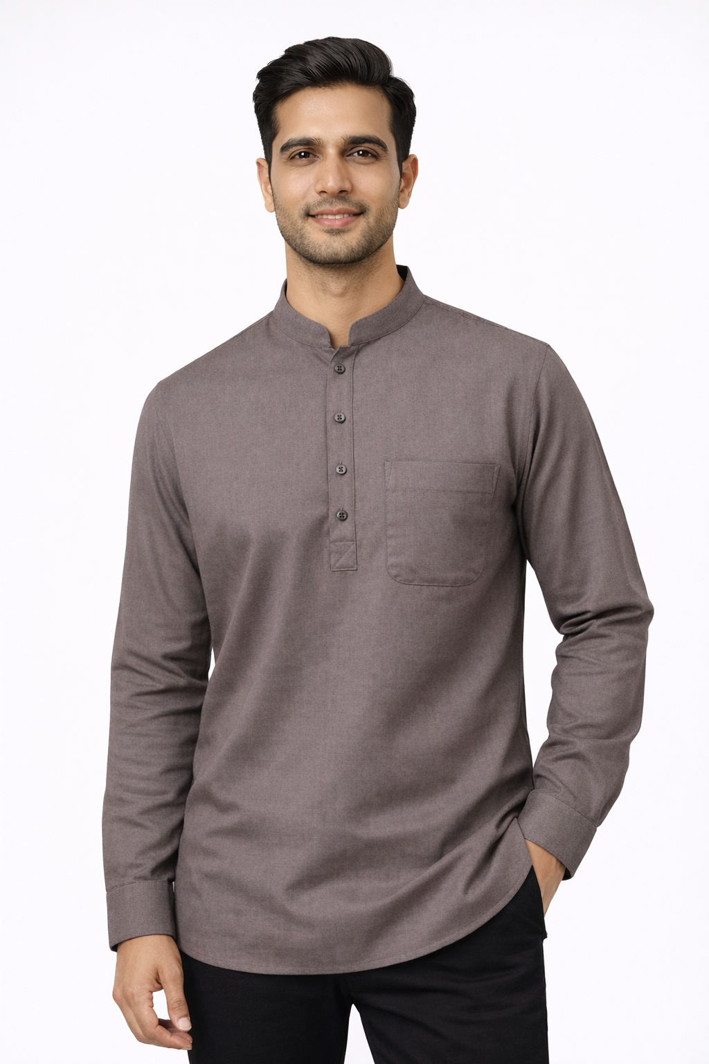 Earth Brown Cotton Short Kurta