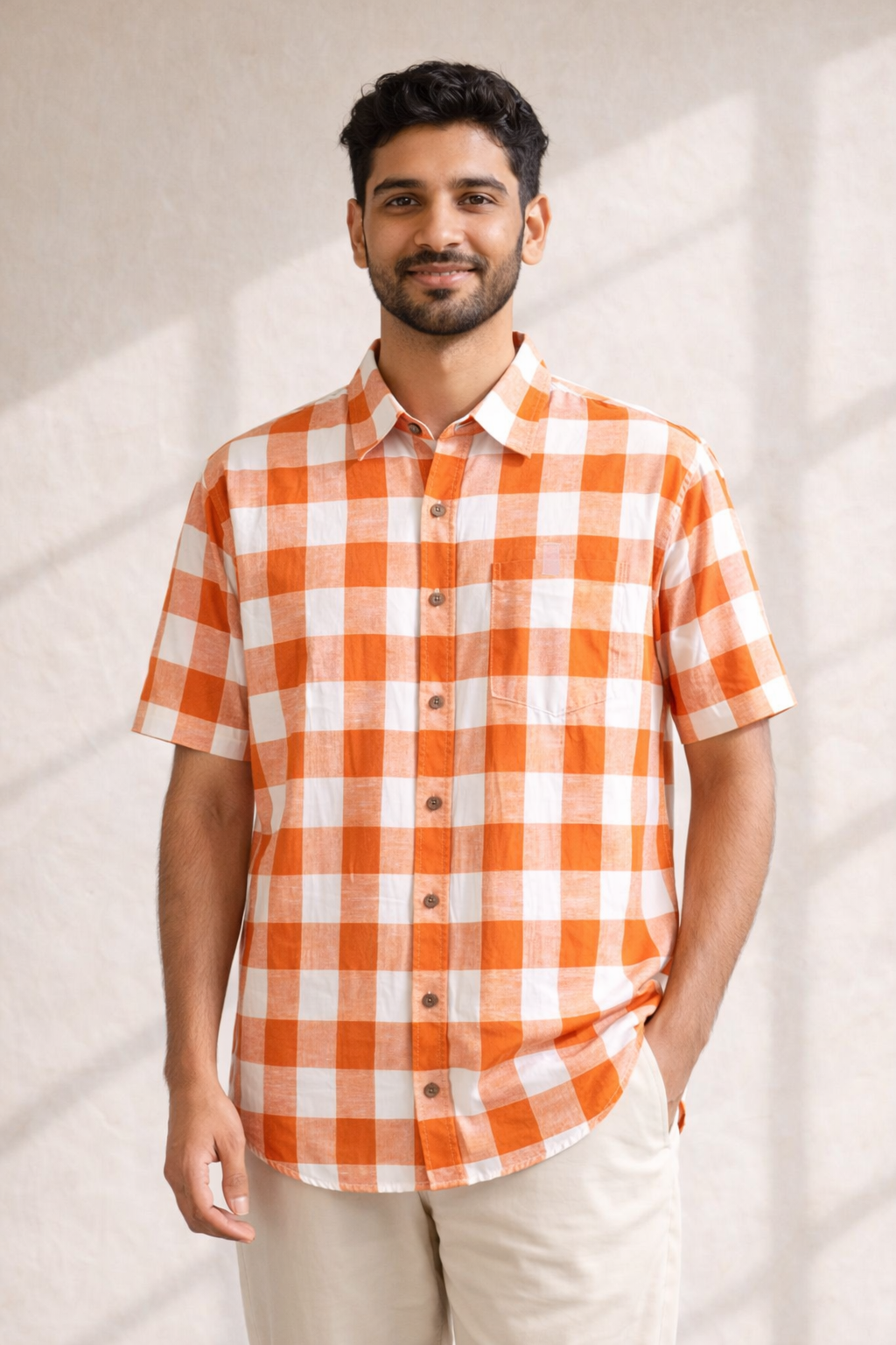 Orange Big Checks Shirt