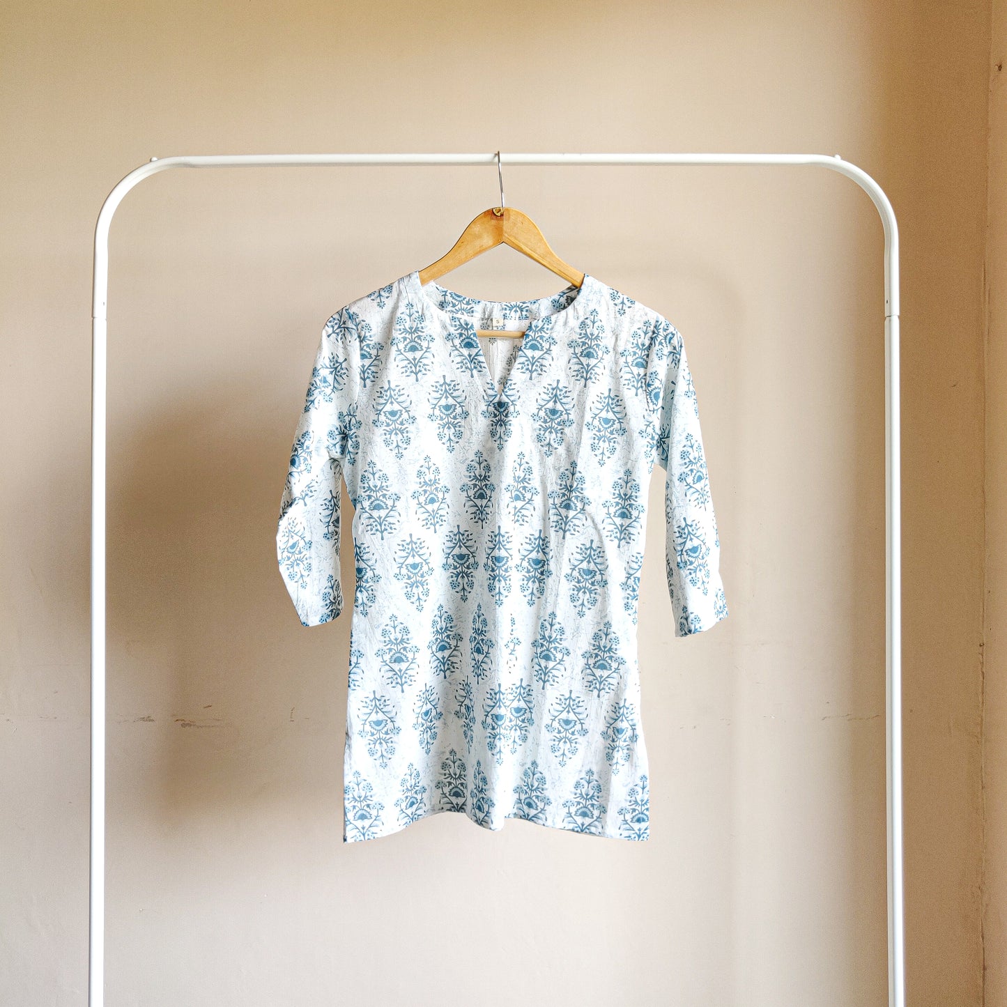 Light Blue Floral Short Kurta