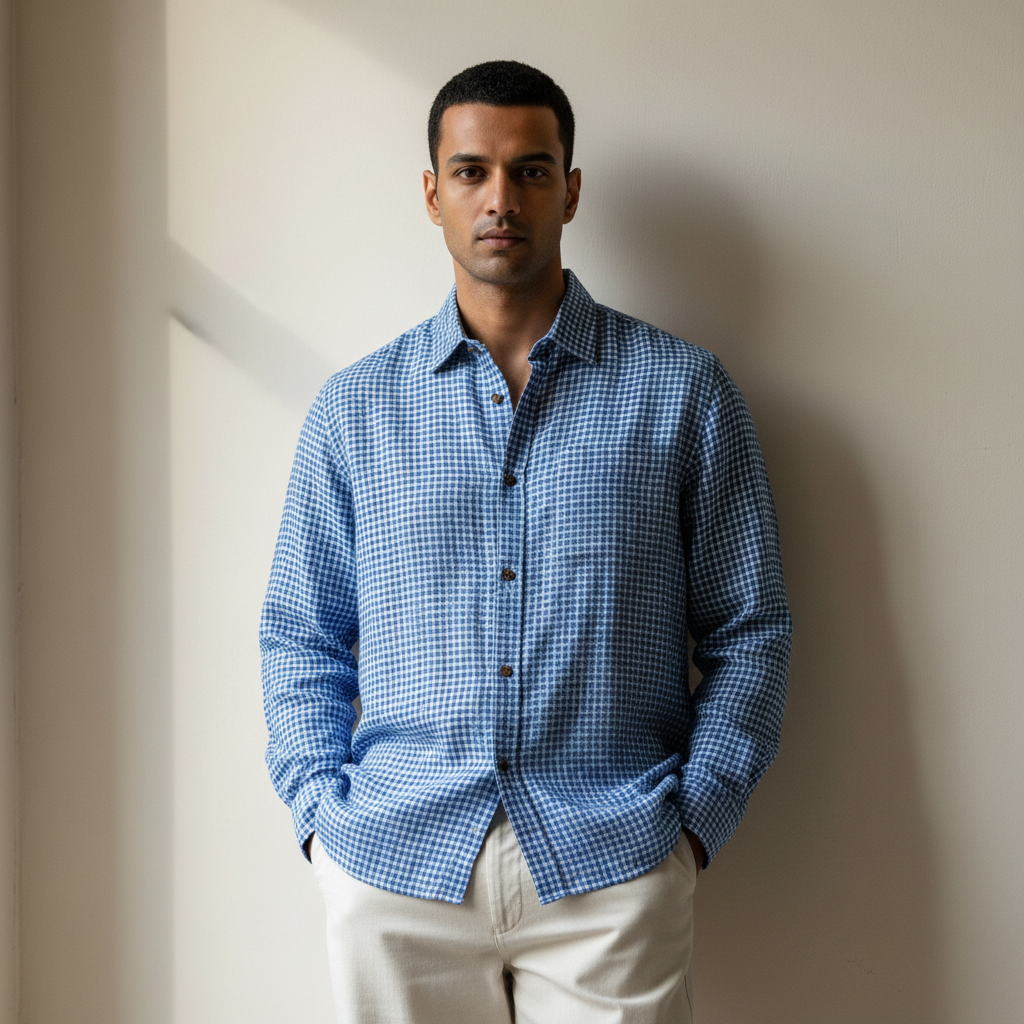 Dark Blue Mini Checks Shirt