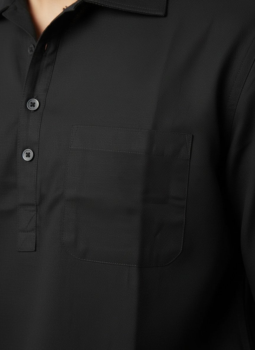 Classic Black Cotton Short Kurta