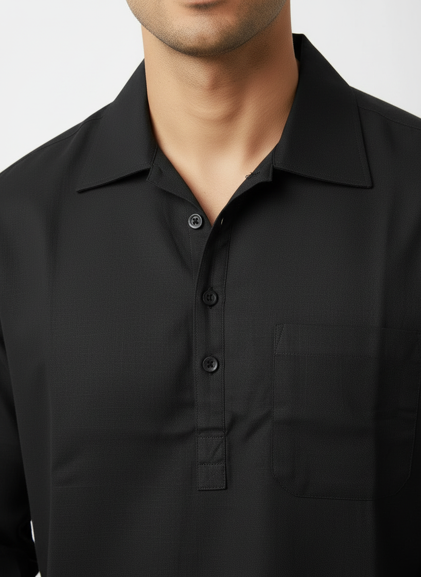 Classic Black Cotton Short Kurta