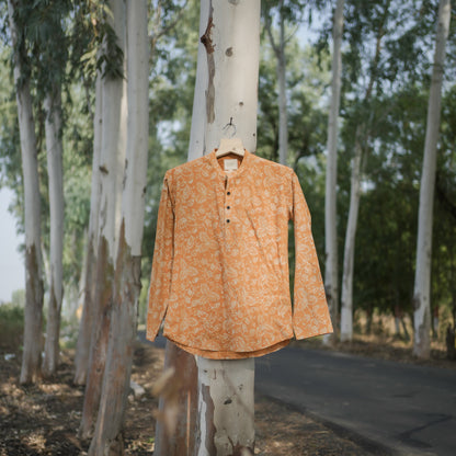 Orange Leaf Flower Short Kurta