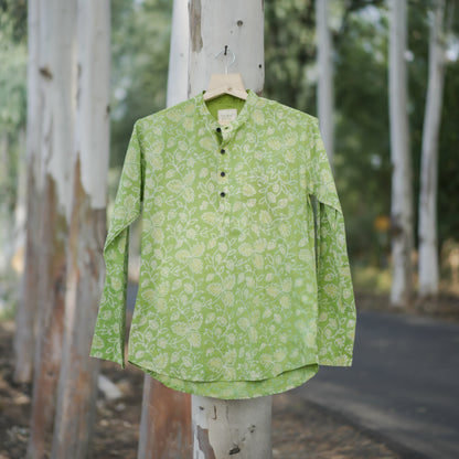 Neon Leaf Flower Short Kurta