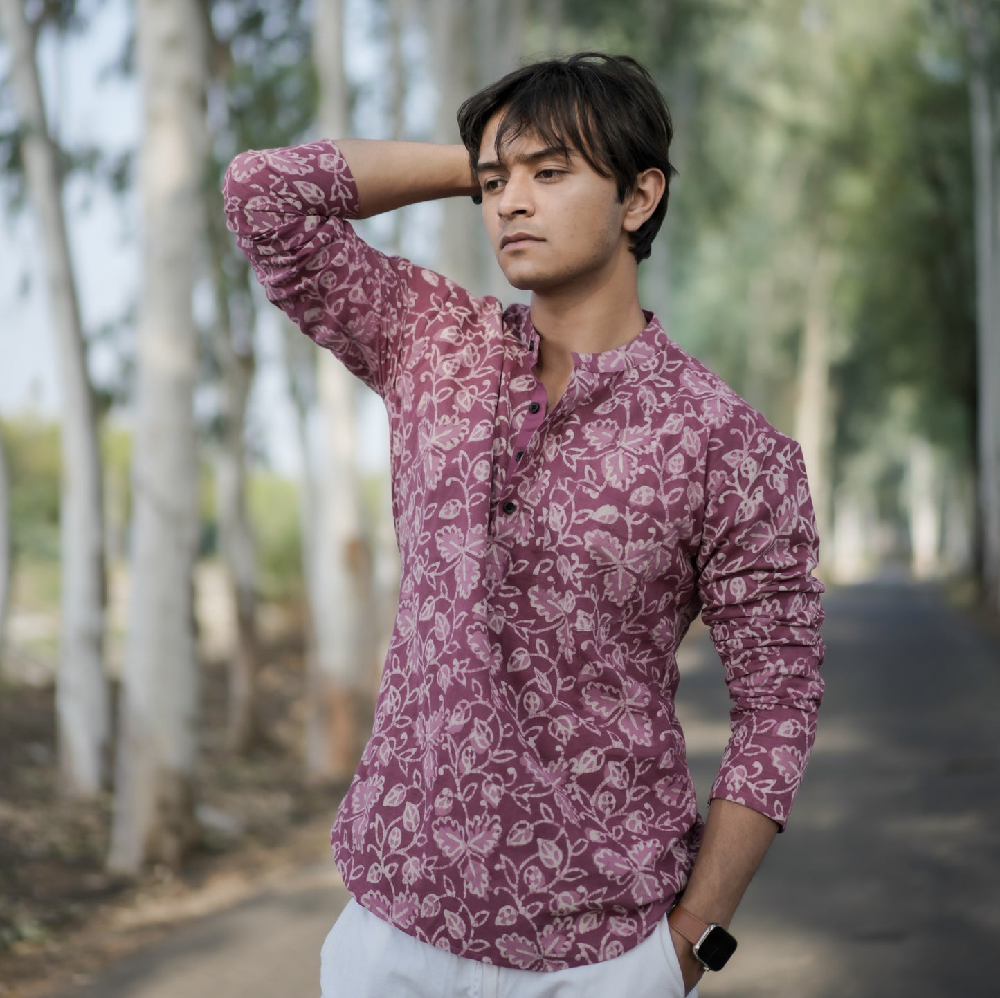 Purple Leaf Flower Short Kurta