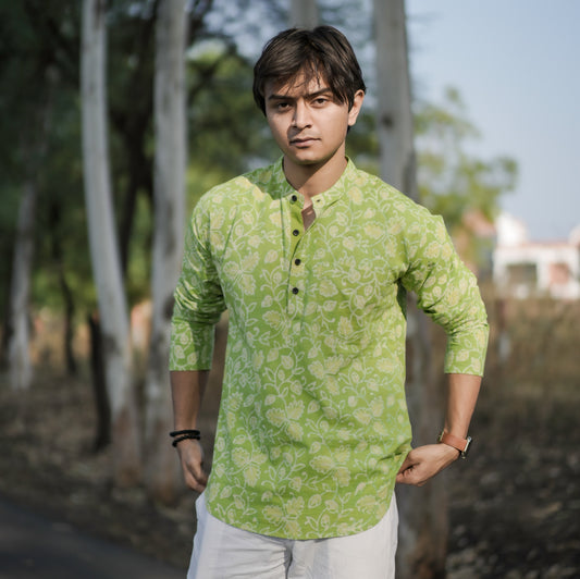 Neon Leaf Flower Short Kurta