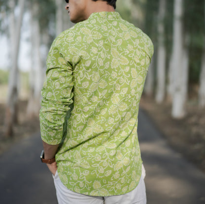 Neon Leaf Flower Short Kurta