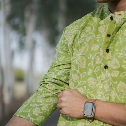 Neon Leaf Flower Short Kurta