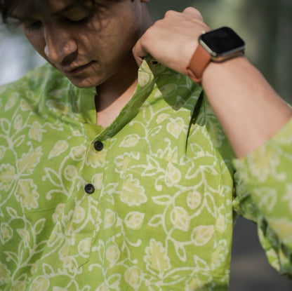 Neon Leaf Flower Short Kurta