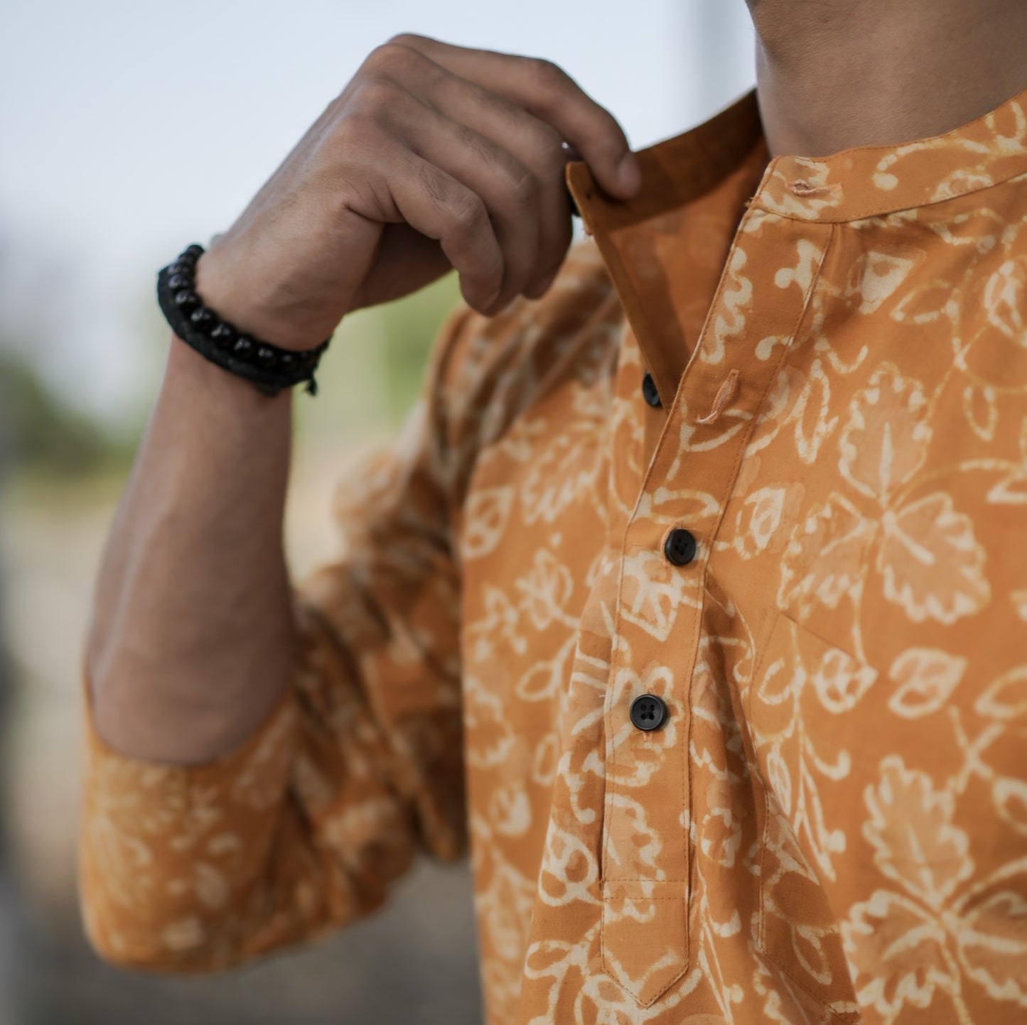 Orange Leaf Flower Short Kurta