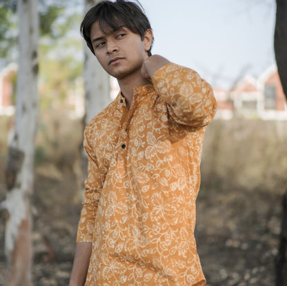 Orange Leaf Flower Short Kurta