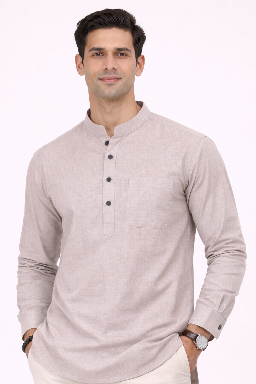 Soft Beige Cotton Short Kurta