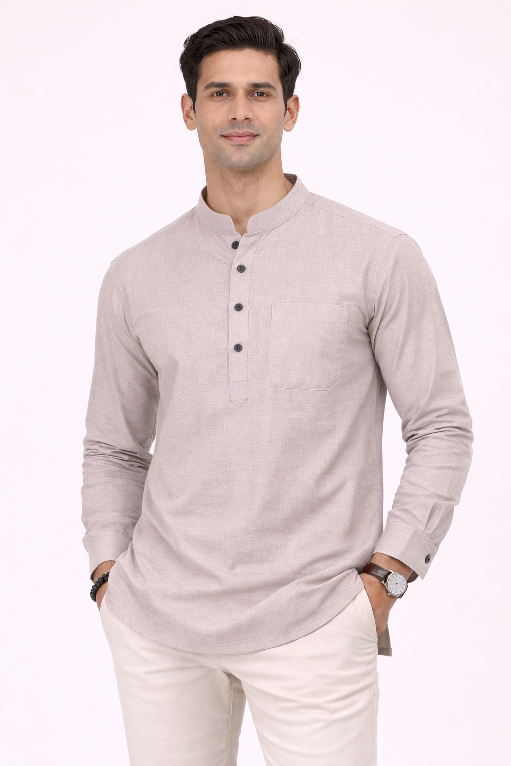 Soft Beige Cotton Short Kurta