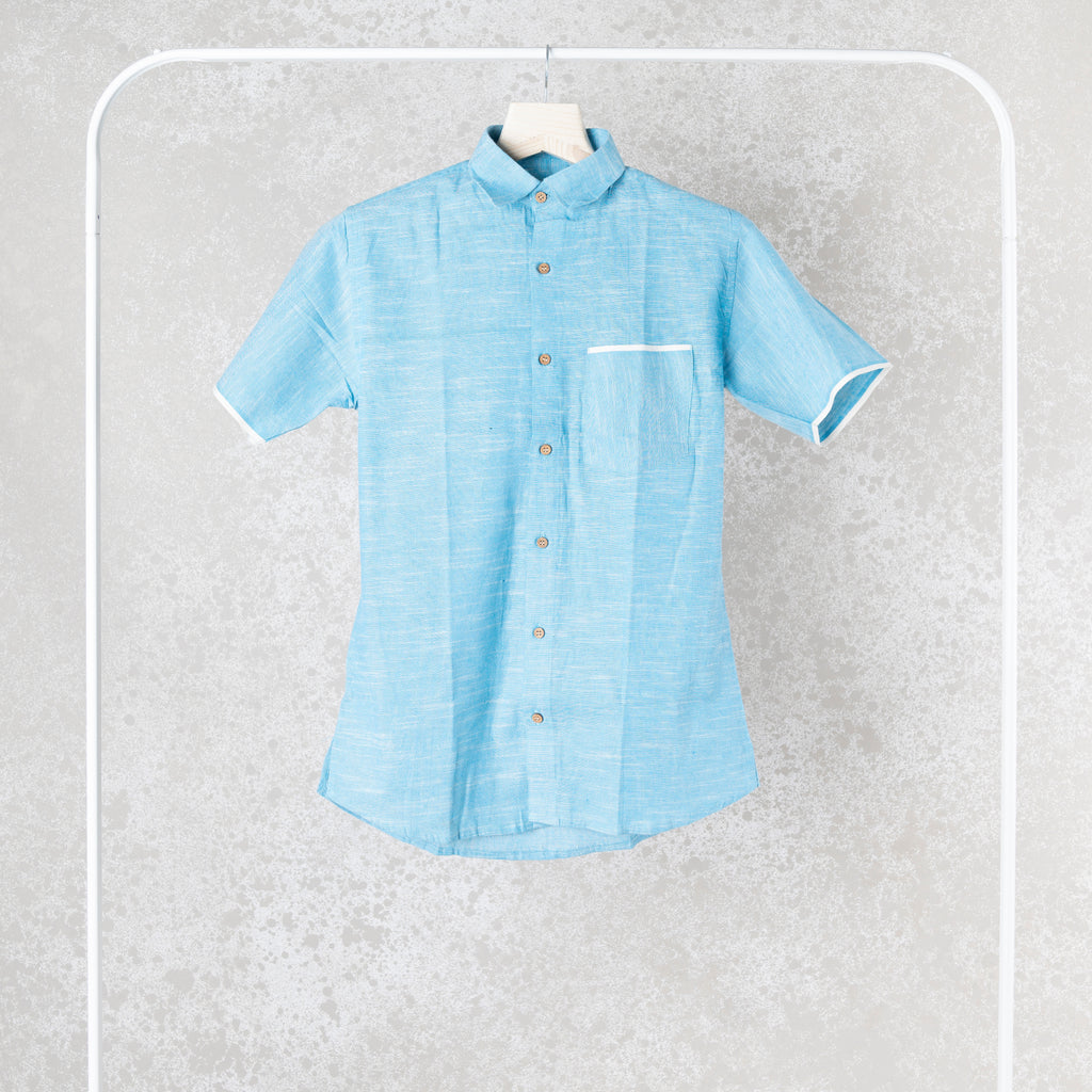 Blue Khadi Slub Shirt
