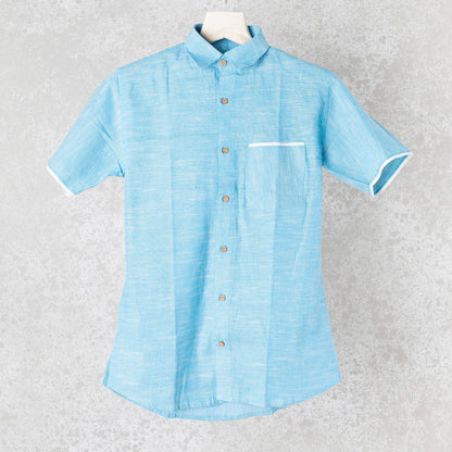 Blue Khadi Slub Shirt