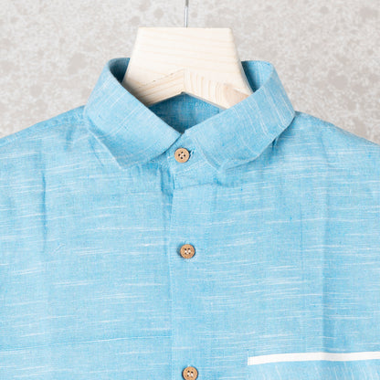 Blue Khadi Slub Shirt